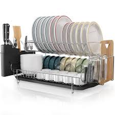 What kind of rack does a baker's rack have? Boosiny 2 Tier 304 Stainless Steel Large Dish Drying Rack With Drainboard Set Utensil Holder Dish Drainer Kitchen Dish Rack Cutting Board Holder And Dish Racks For Counter Kitchen Dining Storage