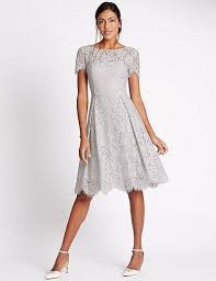 Short Sleeved Lace Skater Dress Marks Amp Spencer London Short Lace Bridesmaid Dresses Lace Swing Dress Grey Bridesmaid Dresses Short