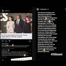 No jail time!!! young reposted her dad's photo and shared on her instagram story. Dr Dre S Daughter Calls Out 50 Cent For Misogynistic Post About Her Mom