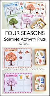 Kids will learn about the four seasons: Fun And Beautiful Four Seasons Sorting Activity For Kids Preschool Homeschool Activities Teacherspa Seasons Preschool Seasons Activities Sorting Activities