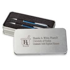 Blue Personalized Pen And Pencil Set Logo Of Your Choice Is Engraved On The Tin Case Lid With Up To 3 Lines Of 30 Charac Pen Pencil Sets Pens And Pencils Pen