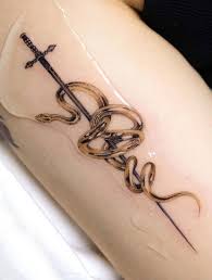 Snake tattoo on the thigh area: Snake Tattoos Main Themes Tattoo Styles Placement