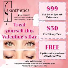 Valentine S Day Specials At Skinthetics From February 8 15 2014 99 For Full Set Of Eyelash Extensions 50 For 2 Spray Lip Waxing Skin Care Center Free Lips