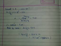 Find the product of the square of its radius to π. Find The Area Of Base And Radius Of A Cylinder If Its Curved Surface Area Is 660 Sqcm And Height Is 21 Brainly In