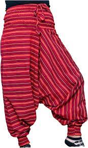 Aladdin Harem Trouser for Yoga, Meditation & Sport - Authentic Nepali  Handmade Craftsmanship Unisex (Red Striped) at Amazon Women's Clothing store