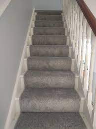 Stairs And Landing Completed With Carpet Stairs Runner In Light Grey Grey Carpet Hallway Grey Stair Carpet Gray Stairs