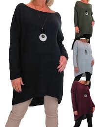 Womens Oversized Wide Neck Knit Jumper With Free Necklace