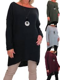 womens oversized wide neck knit jumper with free necklace