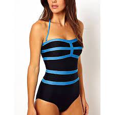 14 99 Women S One Piece Swimsuit Print Color Block Blue Swimwear Halter Halter Neck Bathing Suits In 2021 Women S One Piece Swimsuits One Piece Swimsuit Slimming Tankini Swimsuits For Women