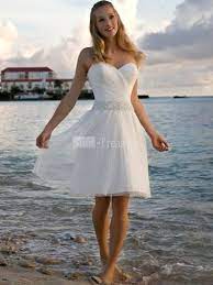 White Sweetheart Ruffle Beads Satin Chiffon Short Beach Wedding Dress Short Wedding Dress Beach Tea Length Wedding Dress Wedding Dresses Strapless