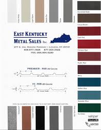 Color Chart Eastern Kentucky Metal Sales Inc