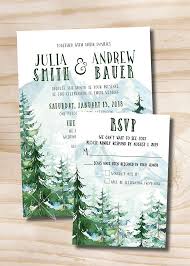 Watercolor Pine Tree Mountain Wedding Invitation And Response Etsy Mountain Wedding Invitations Tree Wedding Invitations Evergreen Wedding