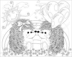 Kawaii drawing, with cute characters. Coloring Page With Lovely Hedgehog With Balloons Near The Rainbow Royalty Free Cliparts Vectors And Stock Illustration Image 99939132