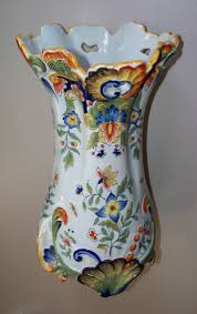 Antique French Faience Desvres Fourmaintraux Tin Glaze Rococo Vase French Pottery Wall Vase Pottery