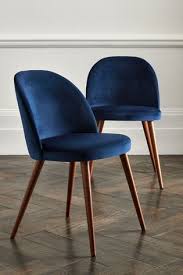 Opulent Velvet Navy Set Of 2 Zola Dining Chairs With Walnut Effect Legs In 2020 Dining Chairs Fabric Dining Chairs Chair
