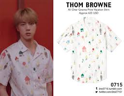 Bts 'lights' official mv (2019). 190702 Jin Lights Official Mv Thom Browne All Over Gnome Print Vacation Shirt X Bts Clothing Fashion Hope Fashion