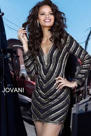 Black And Gold Long Sleeve Beaded Plunging Neck Short Cocktail Dress Jovani Lbd Metallic Long Sleeve Sheath Dress Beaded Dress Short Short Cocktail Dress