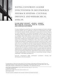 Rating Expatriate Leader Effectiveness in Multisource Feedback Systems:  Cultural Distance and Hierarchical Effects: Rating Expat