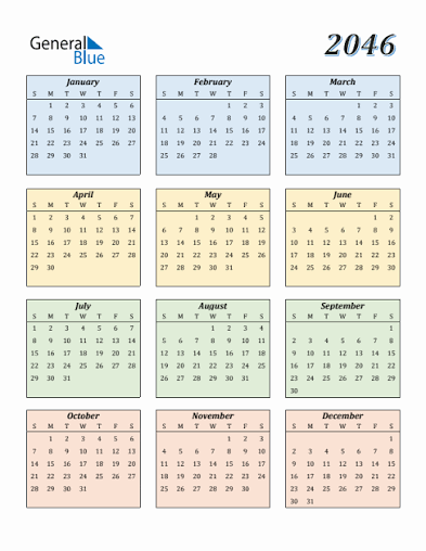 Free 2046 Calendars in PDF, Word, Excel