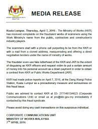 Kuala lumpur, labuan and putrajaya. Kkr Malaysia On Twitter The Ministry Of Works Kkr Has Received Complaints On The Fraudulent Works Of Scammers Using The Work Ministry S Name From The Public Contractors And Construction S Industry Players Https T Co Epujtm3g9o