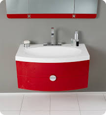 Vanity units under sink cabinets bathroom countertops legs. 36 Red Modern Bathroom Vanity With Three Panel Folding Mirror In Faucet Option