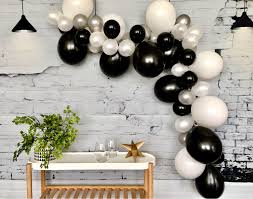 Birthday Elegant Black And White Party Decorations Balloon Garland Kit Diy Balloon Garland Black Silver And Etsy White Party Decorations Black And White Party Decorations Black And White Balloons