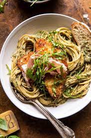 Basil Parmesan Pasta With Crispy Chicken Prosciutto And Arugula Half Baked Harvest Recipe In 2021 Half Baked Harvest Recipes Harvest Recipes Recipes