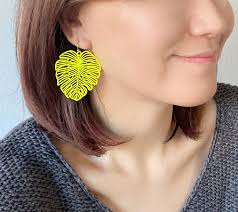 Fern Leaf Drop Dangle Earrings, Neon Color Vacation Earrings, Lightweight  Statement Earrings, Tropical Leaf Earrings, Gift for Her