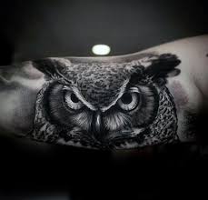 Black And White Owl And Rose Tattoo Designs 40 Realistic Owl Tattoo Designs For Men Nocturnal Bird Ideas Realistic Owl Tattoo Tattoo Designs Men Owl Tattoo Design