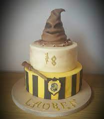 Hufflepuff Harry Potter Cake With Handmade Edible Sorting Hat And Wand Harry Potter Cake Cake Cupcake Cakes