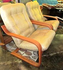 1960s Pair Westnofa Bentwood Lounge Chairs From Norway With New Light Gold Fabric Wood Refinished Chair Lounge Chair Recliner Chair