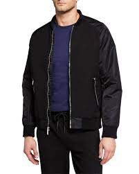Karl Lagerfeld Men S Mixed Media Bomber Jacket Karllagerfeld Cloth Mens Leather Bomber Jacket Bomber Jacket Karl Lagerfeld Men