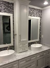 Master Bathroom Double Sinks Gray Marble Counter Custom Cabinets Bathroom Vanity Designs Stylish Bathroom Bathroom Remodel Master