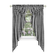 Achim Buffalo Check Black Polyester Cotton Light Filtering Gathered Window Curtain Swagger 36 In W X 63 In L Bcgs63bw06 The Home Depot
