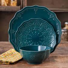 The pioneer woman vintage floral salt and pepper and butter dish set. Kitchen Dishes The Pioneer Woman Vintage Floral 12pc Dinnerware Set Teal Dinner Service Sets