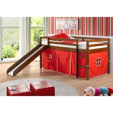 Donco Kids Twin Loft Tent Bed With Slide Light Espresso Walmart Com Walmart Com