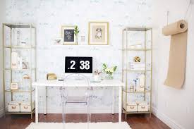 Accentuate with chevron marble accent wall. Home Office Redesign White Gold Monstera Leaf Accent Wall Livettes