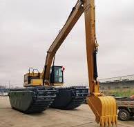 Excavator Long Reach Boom Long Arm Attachment 8 Meters Digging High Reach  Excavator Long Stick Attached with Pile Driver Machine on Photovoltaic ...