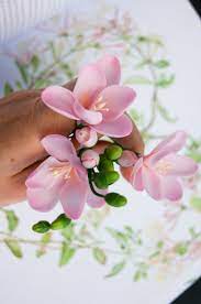 Freesia Pink Hair Pin Set Realistic Artificial Clay Flowers Etsy Clay Flowers Freesia Hair Pins