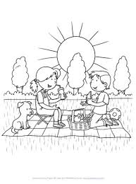 Coloring book with autumn landscape with kite during sunny day. Picnic Coloring Page All Kids Network