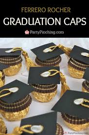 Graduation favors ideas for 2021 include photo mint tins, cell phone holders, candles, graduation cookies and more. Ferrero Rocher Graduation Caps Recipe Graduation Party Diy Graduation Diy Graduation Party Favors