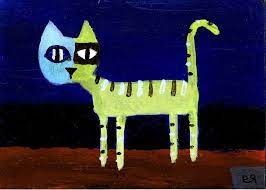 If I Don T Answer That Question Is It Still A Lie E9art Aceo Cat Art Painting Folk Outsider Brut Cat Art Painting Naive Art Cat Art