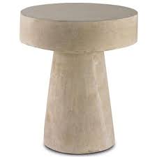 Louisa Industrial Loft Beige Concrete Round Outdoor Side End Table Pedestal Side Table Accent Table Cement Table