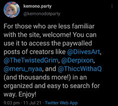 Kemono Party official Twitter actually tagged the artists they are stealing  from in their tweet, lmao. : r/Piracy