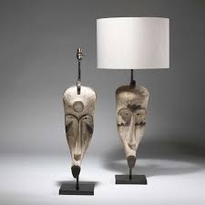 Vintage table lamp set, kakanuo traditional bedside lamp with spiral cage design base, cream drum shade large retro table lamp for bedroom, living room, set of 2. Pair Of Large White African Tribal Mask Lamps On Bronze Bases T3816 Tyson Decorative Lighting And Bespoke Furniture