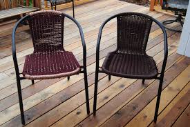 On The Right Patio Table Chair With Plastic Webbing On Left New Webbing Using Macrame Cord I Got At A Garage Metal Lawn Chairs Patio Chairs Redo Lawn Chairs