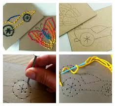 Sewing For Kids Easy Stitch Cards Practice Fine Motor Skills Generally Cool Art Technique Sewing For Kids Art For Kids Crafts For Kids