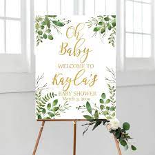 Greenery Oh Baby Welcome Sign Baby Shower Welcome Sign Digital Green And Gold Welcome Baby Showe Baby Shower Signs Baby Shower Welcome Sign Green Baby Shower