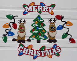 Merry Christmas Tree Reindeer And Bulbs Magnetic Garage Door Decorations Garage Door Decor Door Decorations Garage Doors