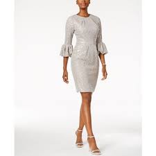 Betsy Adam Sequined Lace Bell Sleeve Dress 219 Liked On Polyvore Featuring Dresses Grey Grey Cocktail Dress Lace Bell Sleeve Dress Cocktail Dress Lace